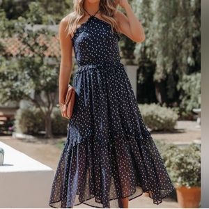 Vici Navy Polka Dot Midi Dress